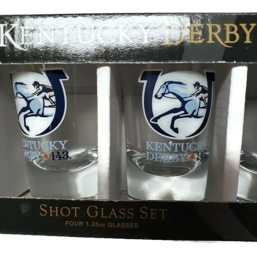 2017 Official Kentucky Derby (4) Shot Glass Set 1.25oz 143rd Running Horse Race